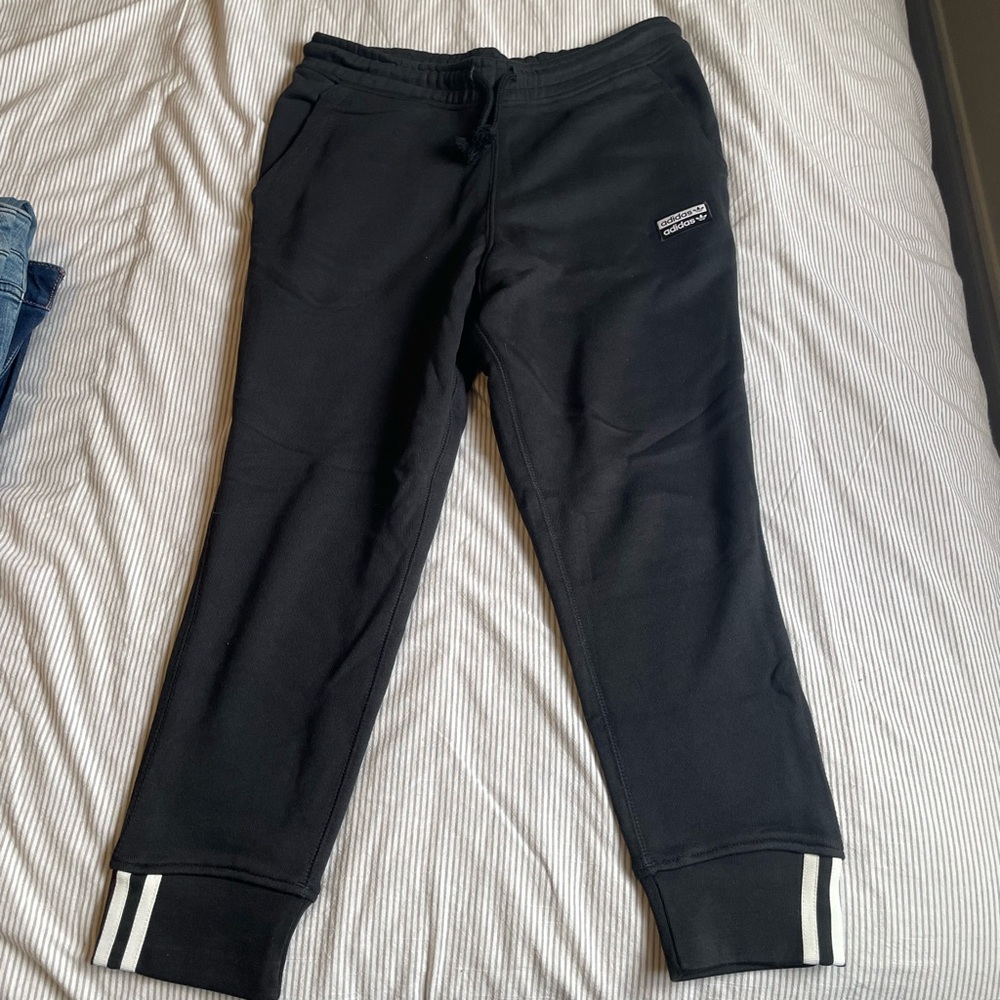 adidas 7/8 length Black Sweatpants with White Cuff Stripes